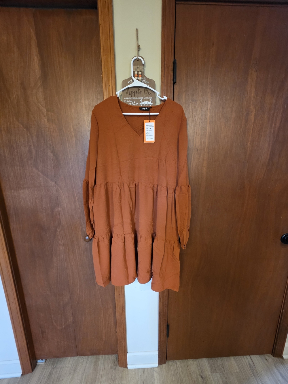 Source Unknown Rust Orange Long Sleeve Tiered Dress